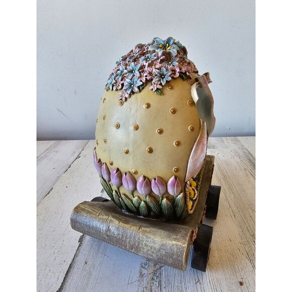 Shabby Chic large egg rabbit Easter spring bunny family chick cart unique decor - Picture 7 of 11